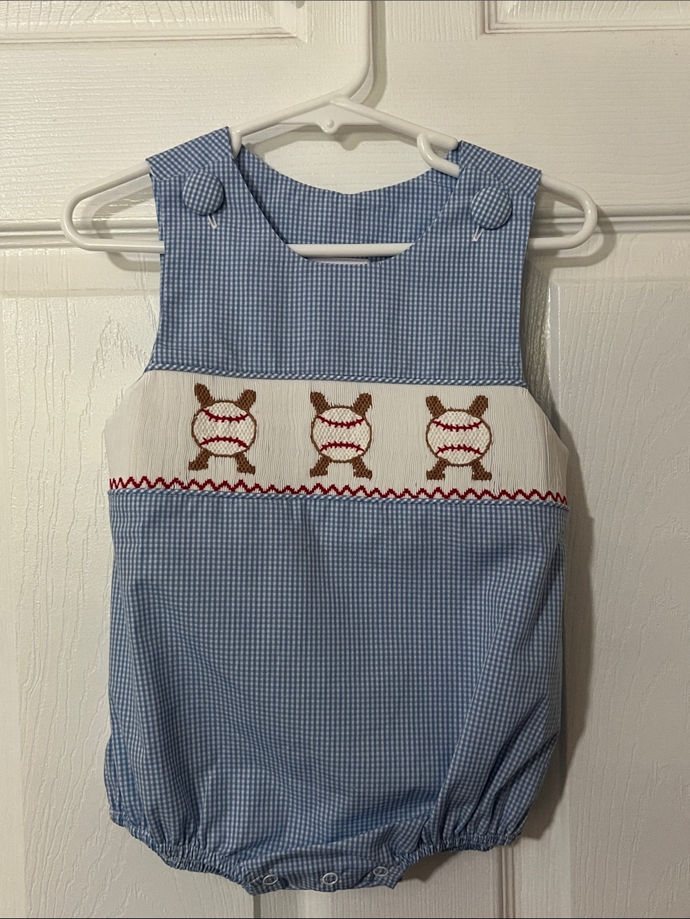 NWOT Stitchy Fish Blue Smocked Baseball Bubble Romper - Kids Accessories